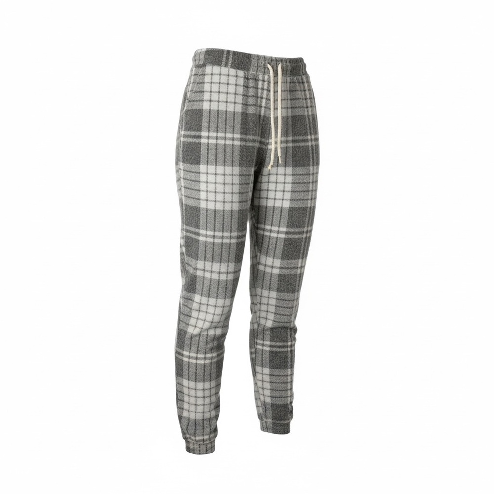 Aerie‎ Snowed In Fleece Jogger Grey Plaid Lounge Pants Size Medium